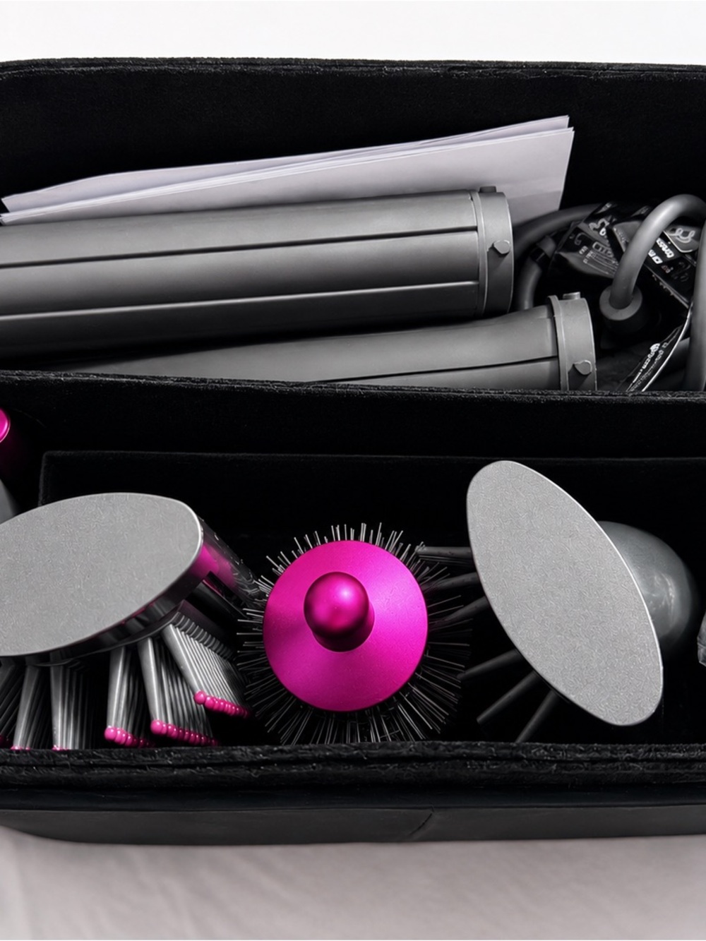 Stylish Black Makeup and Styling Organizer with Pink Accents